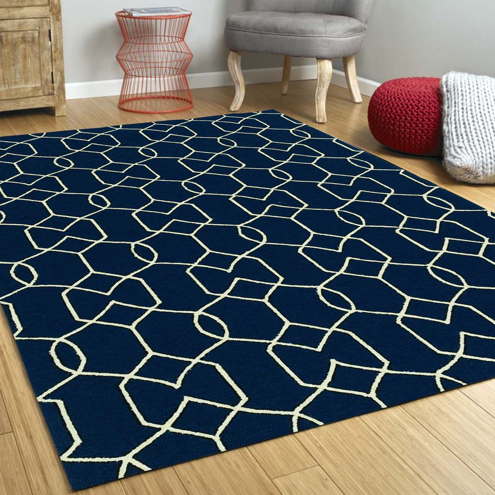 8' X 11' Navy Blue Moroccan Indoor Outdoor Area Rug