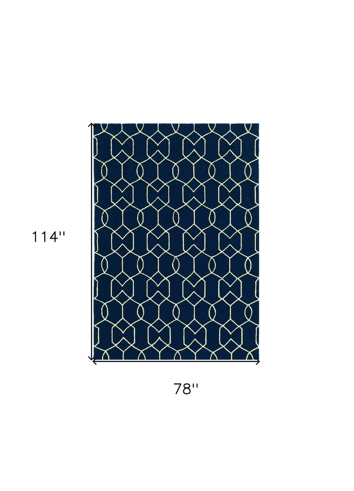 8' X 11' Navy Blue Moroccan Indoor Outdoor Area Rug