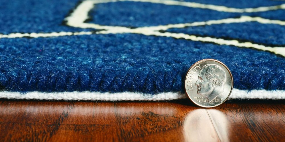 7' Navy Blue And White Round Moroccan Handmade Indoor Outdoor Area Rug