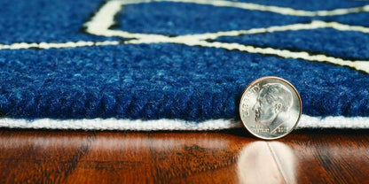 7' Navy Blue And White Round Moroccan Handmade Indoor Outdoor Area Rug