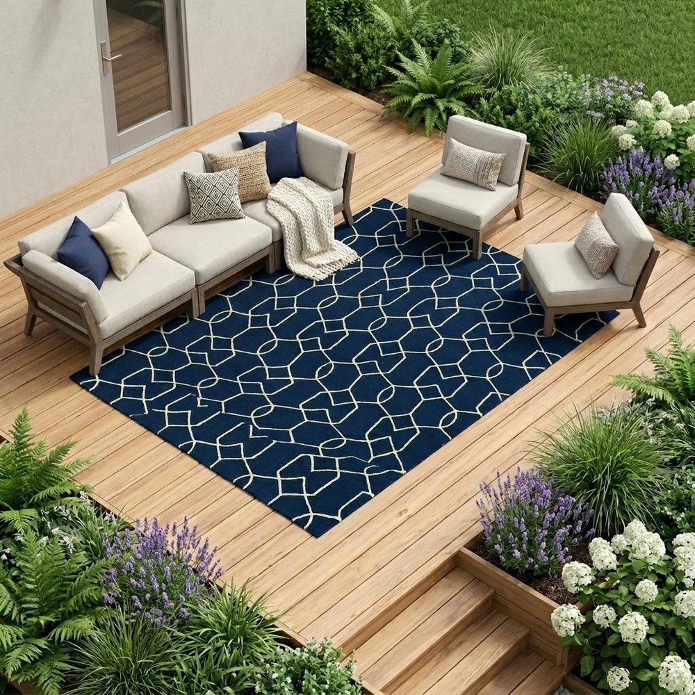7' X 10' Blue Moroccan Indoor Outdoor Area Rug