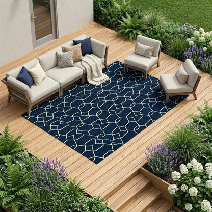 7' X 10' Blue Moroccan Indoor Outdoor Area Rug
