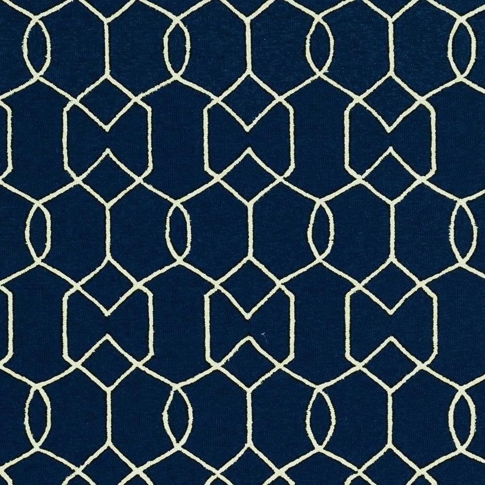 7' Navy Blue And White Round Moroccan Handmade Indoor Outdoor Area Rug
