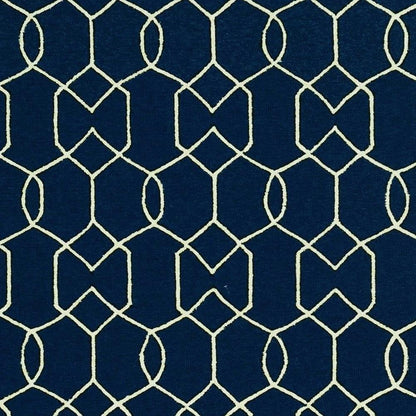 7' Navy Blue And White Round Moroccan Handmade Indoor Outdoor Area Rug