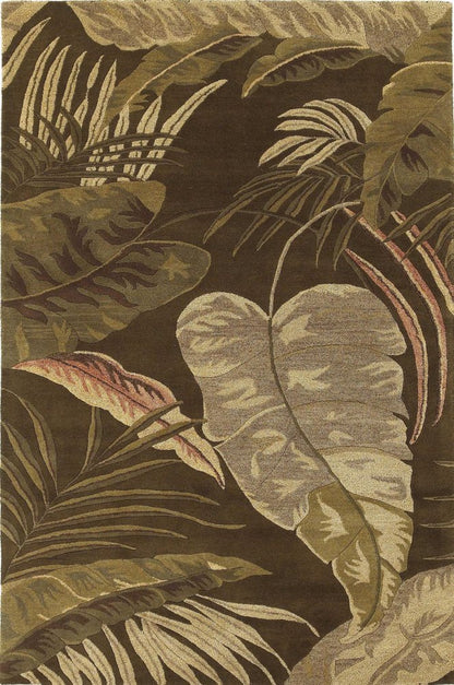 5' X 8' Brown And Beige Wool Botanical Leaves Hand Tufted Area Rug