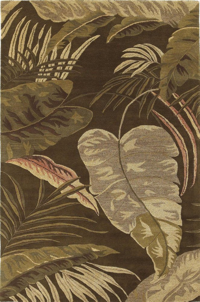 8' X 10' Brown And Beige Wool Botanical Leaves Hand Tufted Area Rug