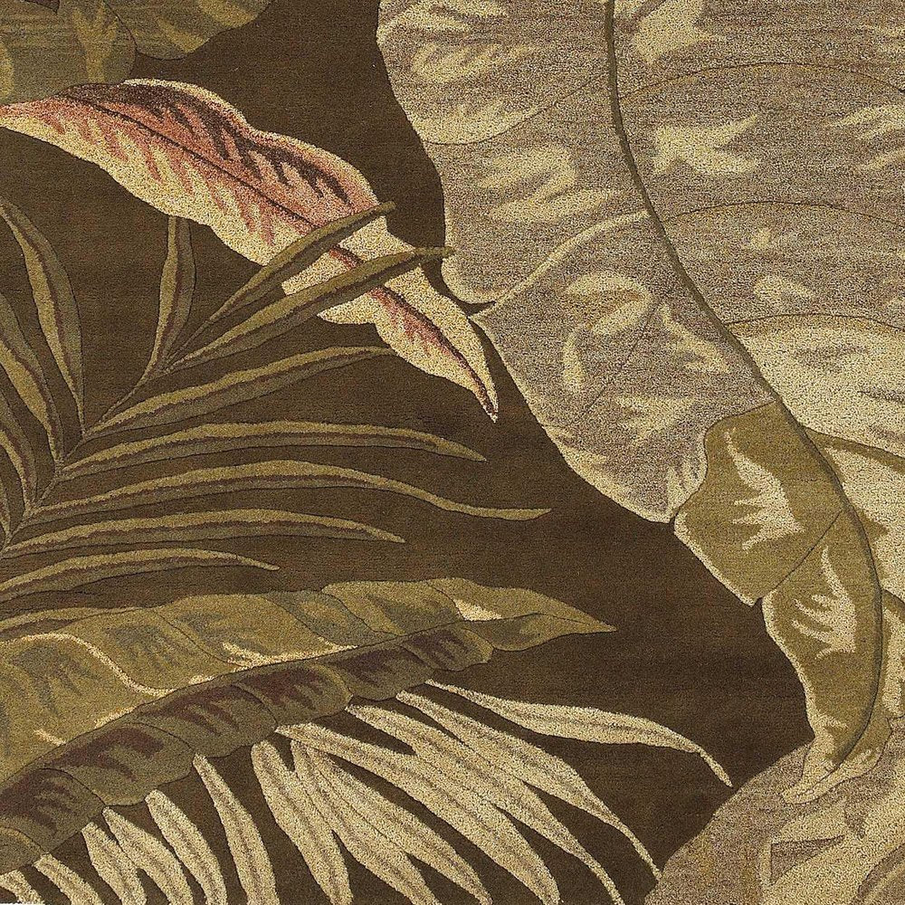 8' X 10' Brown And Beige Wool Botanical Leaves Hand Tufted Area Rug
