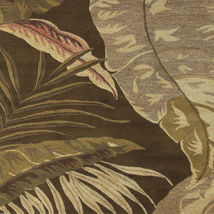 5' X 8' Brown And Beige Wool Botanical Leaves Hand Tufted Area Rug