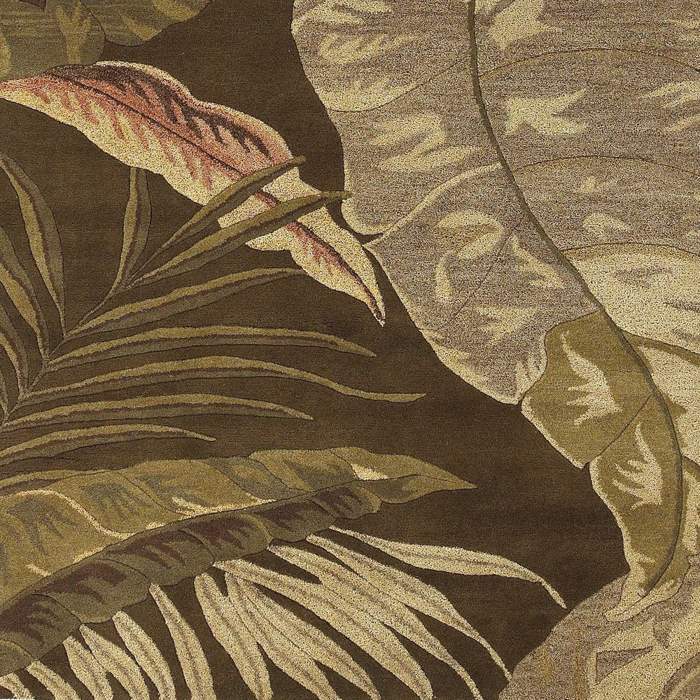 5' X 8' Brown And Beige Wool Botanical Leaves Hand Tufted Area Rug