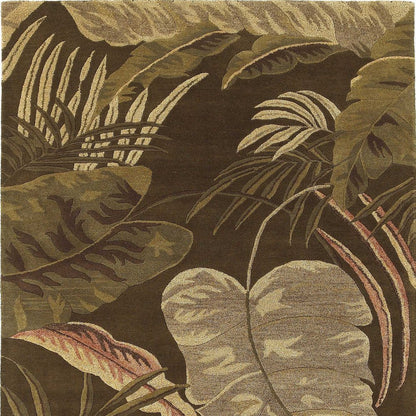 5' X 8' Brown And Beige Wool Botanical Leaves Hand Tufted Area Rug