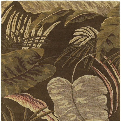 5' X 8' Brown And Beige Wool Botanical Leaves Hand Tufted Area Rug