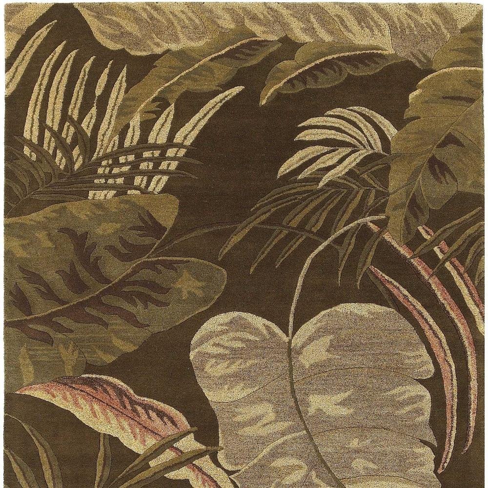 8' X 10' Brown And Beige Wool Botanical Leaves Hand Tufted Area Rug