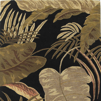 8' X 11' Midnight Black Hand Tufted Tropical Leaves Indoor Area Rug