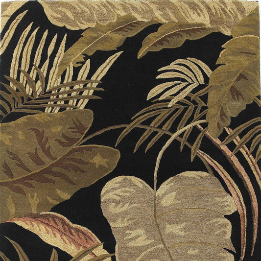 8' X 11' Black Beige And Brown Wool Botanical Leaves Hand Tufted Area Rug