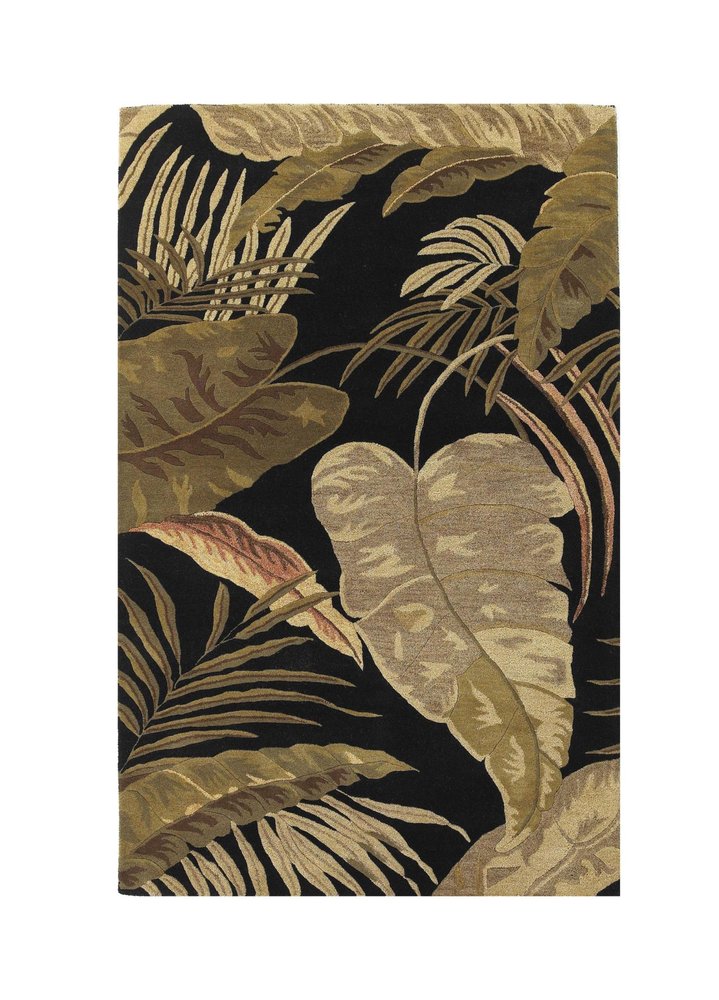8' X 11' Black Beige And Brown Wool Botanical Leaves Hand Tufted Area Rug