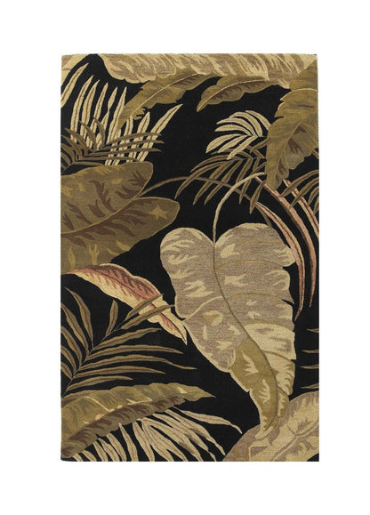 8' X 11' Black Beige And Brown Wool Botanical Leaves Hand Tufted Area Rug