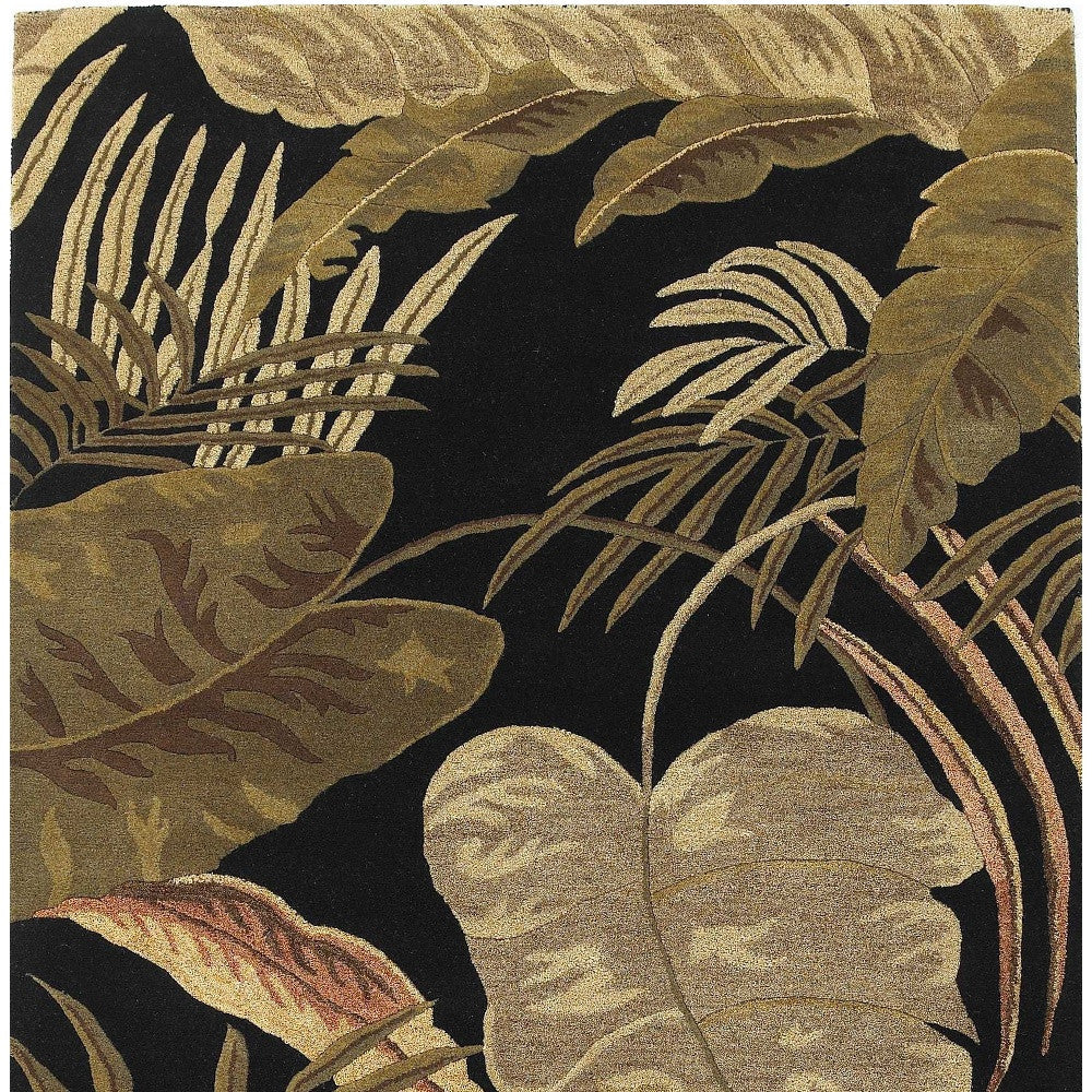 8' X 11' Midnight Black Hand Tufted Tropical Leaves Indoor Area Rug