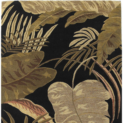 8' X 11' Midnight Black Hand Tufted Tropical Leaves Indoor Area Rug