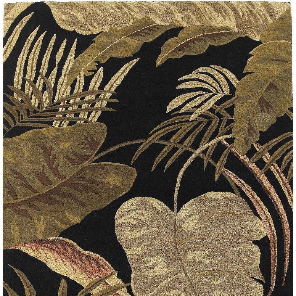 8' X 11' Black Beige And Brown Wool Botanical Leaves Hand Tufted Area Rug