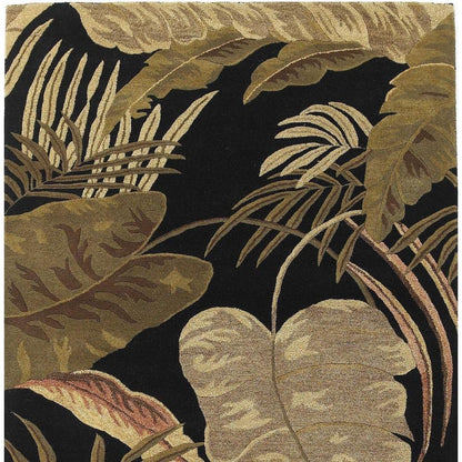 8' X 11' Black Beige And Brown Wool Botanical Leaves Hand Tufted Area Rug