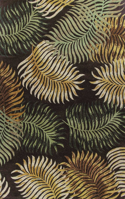 3' X 5' Espresso Beige And Green Wool Botanical Leaves Hand Tufted Area Rug
