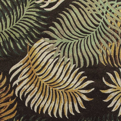 3' X 5' Espresso Beige And Green Wool Botanical Leaves Hand Tufted Area Rug