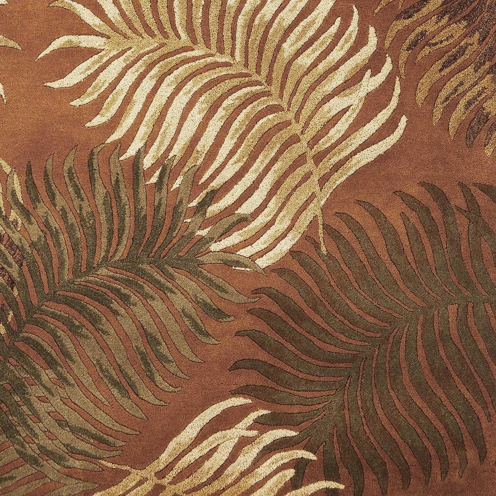 8' Rust Orange And Green Wool Botanical Leaves Hand Tufted Round Rug