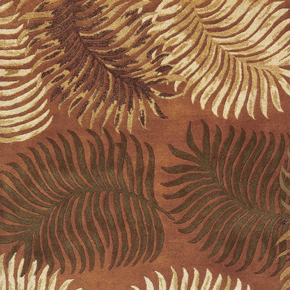 8' Rust Orange And Green Wool Botanical Leaves Hand Tufted Round Rug