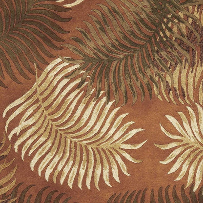 8' Rust Orange And Green Wool Botanical Leaves Hand Tufted Round Rug