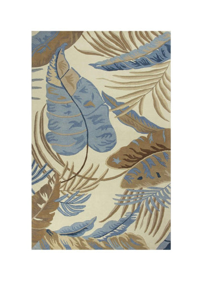 3' X 5' Ivory Blue And Brown Wool Tropical Botanical Hand Tufted Area Rug