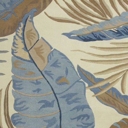 5' X 8' Ivory Blue And Brown Wool Tropical Botanical Hand Tufted Area Rug