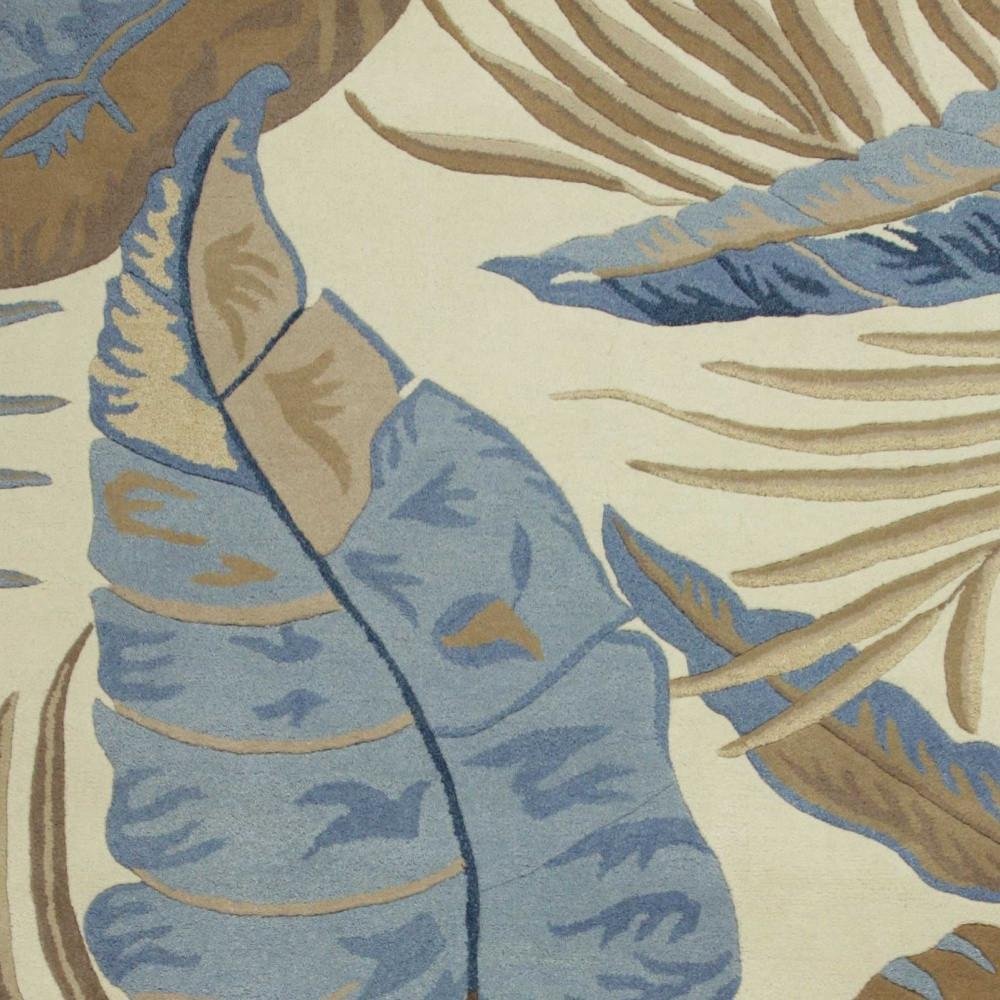 3' X 5' Ivory Blue And Brown Wool Tropical Botanical Hand Tufted Area Rug