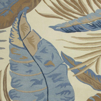 3' X 5' Ivory Blue And Brown Wool Tropical Botanical Hand Tufted Area Rug