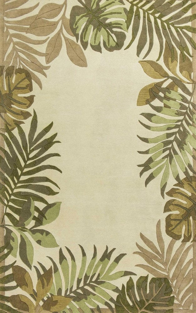 8' Ivory And Green Wool Botanical Leaves Hand Tufted Runner Rug