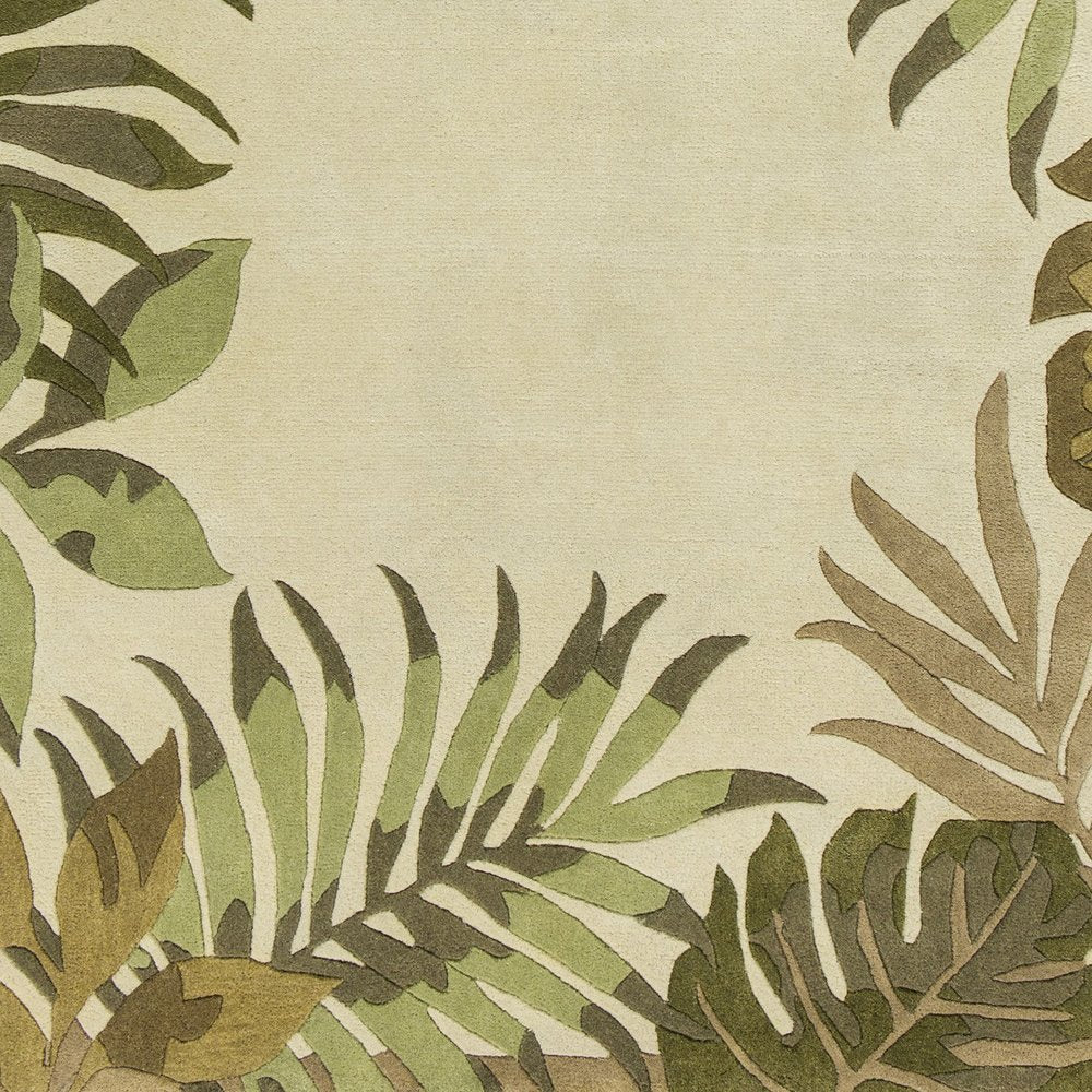 8' X 11' Ivory And Green Wool Botanical Leaves Hand Tufted Area Rug
