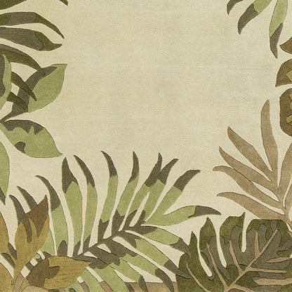 8' X 11' Ivory And Green Wool Botanical Leaves Hand Tufted Area Rug