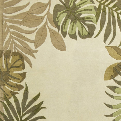 8' X 11' Ivory And Green Wool Botanical Leaves Hand Tufted Area Rug