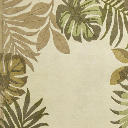 8' Ivory And Green Wool Botanical Leaves Hand Tufted Runner Rug