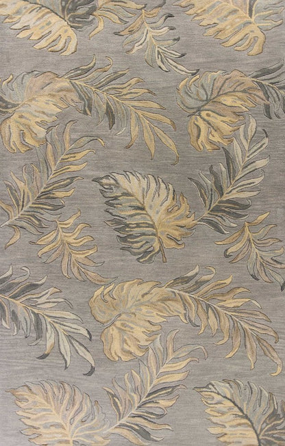 8' X 11' Gray And Taupe Wool Botanical Leaves Hand Tufted Area Rug