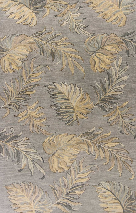 8' X 11' Gray And Taupe Wool Botanical Leaves Hand Tufted Area Rug