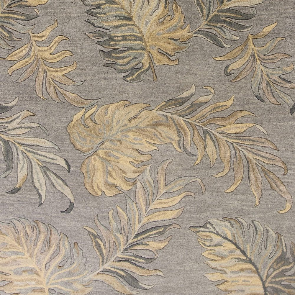 3' X 5' Gray And Taupe Wool Botanical Leaves Hand Tufted Area Rug