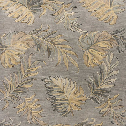 8' X 11' Gray And Taupe Wool Botanical Leaves Hand Tufted Area Rug