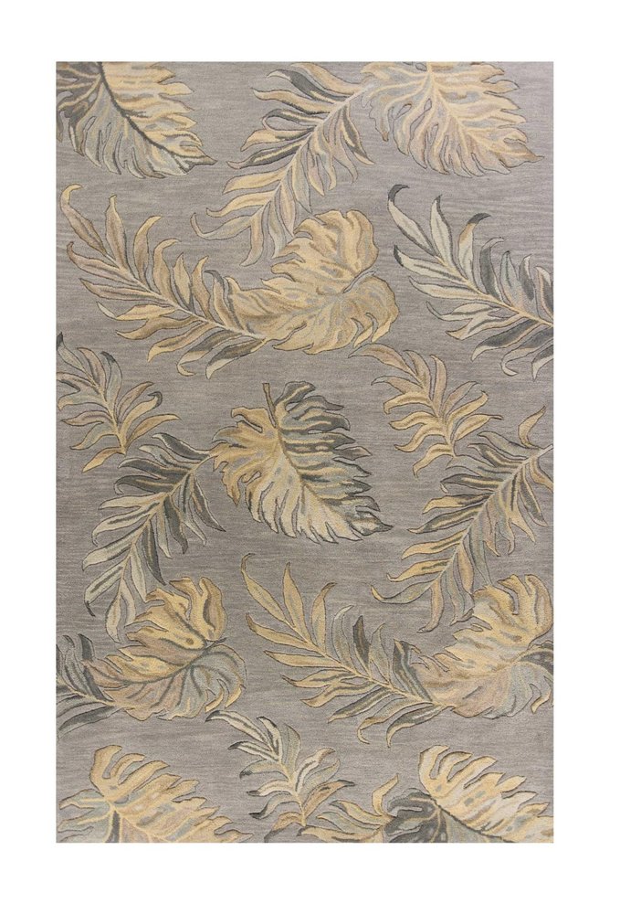 3' X 5' Gray And Taupe Wool Botanical Leaves Hand Tufted Area Rug