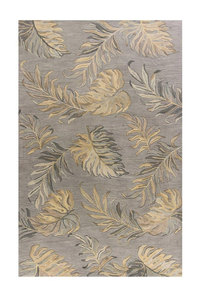 3' X 5' Gray And Taupe Wool Botanical Leaves Hand Tufted Area Rug
