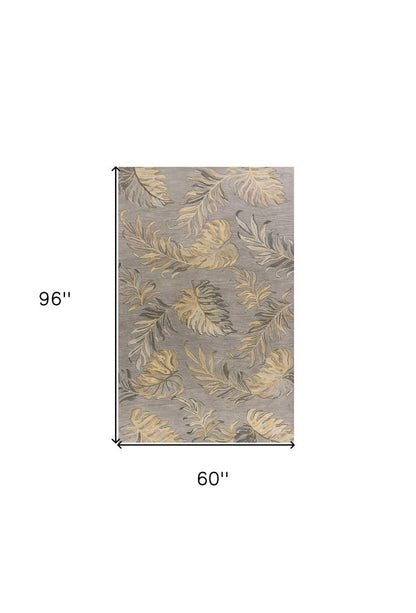 8' X 11' Gray And Taupe Wool Botanical Leaves Hand Tufted Area Rug