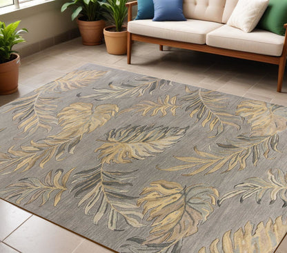 5' X 8' Grey Hand Tufted Tropical Palms Indoor Area Rug