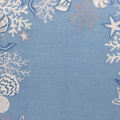 5' X 8' Blue Gray And White Fish and Coral Hand Tufted Area Rug