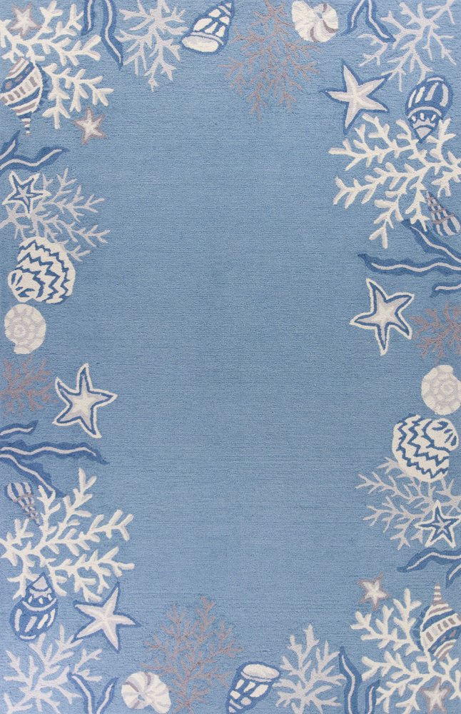 5' X 8' Blue Gray And White Fish and Coral Hand Tufted Area Rug