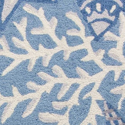 8' X 10' Blue Gray And White Fish and Coral Hand Tufted Area Rug