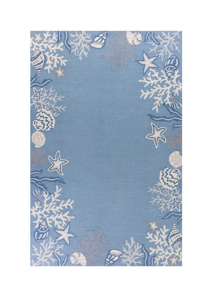 8' X 10' Blue Gray And White Fish and Coral Hand Tufted Area Rug